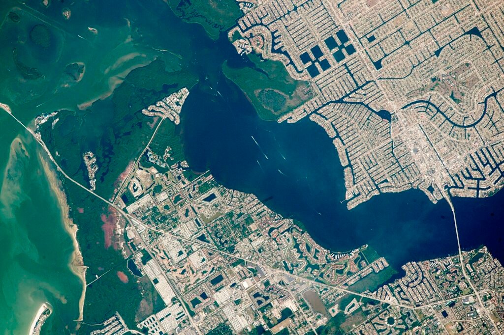 Aerial view of Cape Coral canals and rooftops